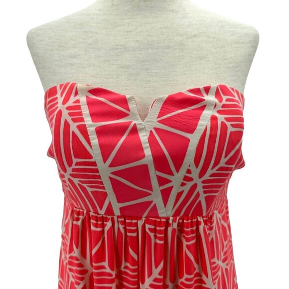 Alice & Trixie Silk Strapless Geometric Neon Pink Cream Maxi Dress Small - Picture 2 of 8